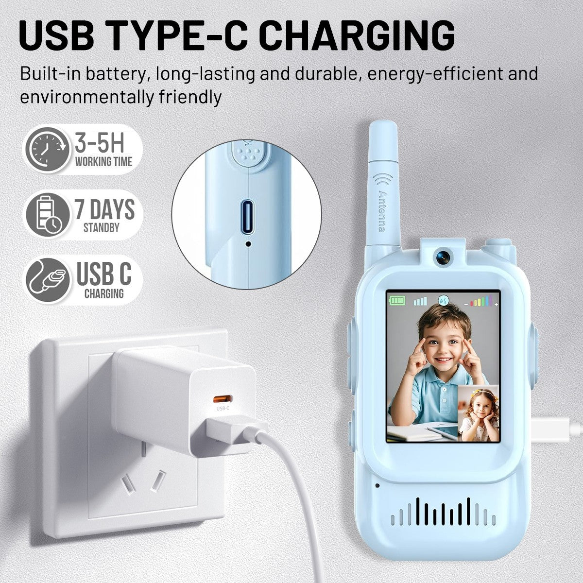 2Pcs Video Walkie Talkies for Kids Rechargeable 2-Way Long Range Walkie-Talkie