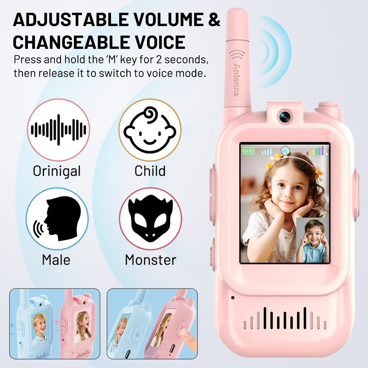 2Pcs Video Walkie Talkies for Kids Rechargeable 2-Way Long Range Walkie-Talkie