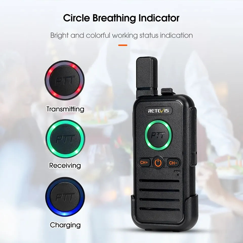 RB645 Walkie Talkie Dual PTT Professional Walkie-Talkie Portable PMR446 Two Way Radio VOX USB C for Hotel Restaurant