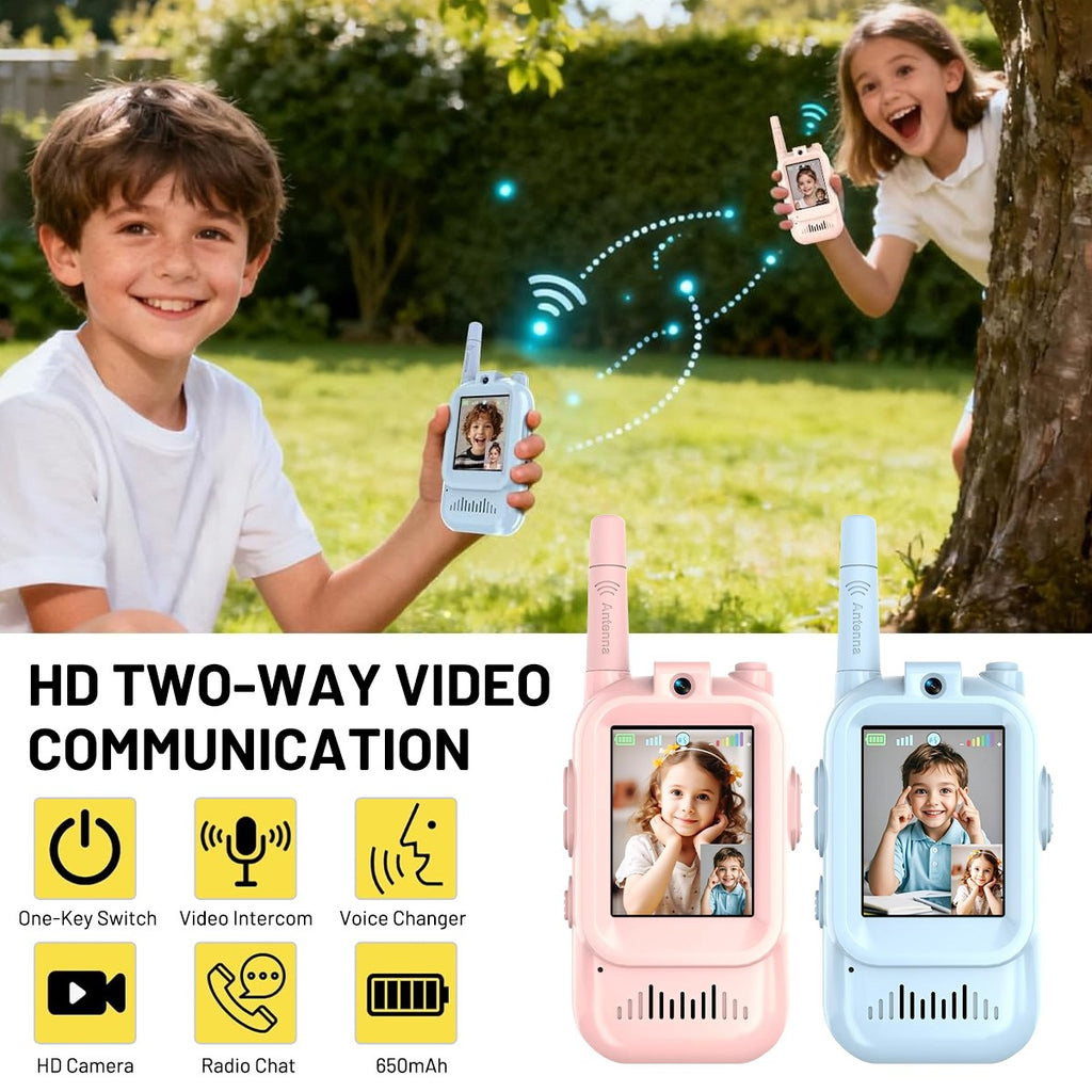 2Pcs Video Walkie Talkies for Kids Rechargeable 2-Way Long Range Walkie-Talkie