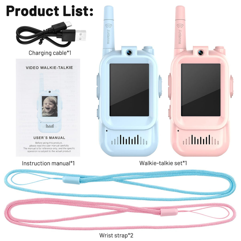 2Pcs Video Walkie Talkies for Kids Rechargeable 2-Way Long Range Walkie-Talkie