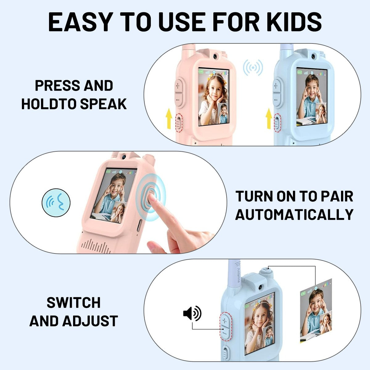 2Pcs Video Walkie Talkies for Kids Rechargeable 2-Way Long Range Walkie-Talkie