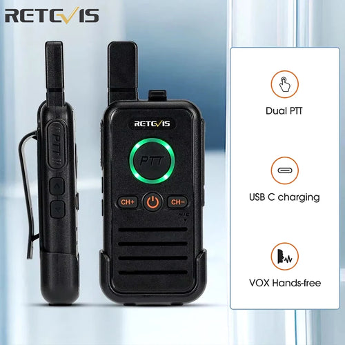 RB645 Walkie Talkie Dual PTT Professional Walkie-Talkie Portable PMR446 Two Way Radio VOX USB C for Hotel Restaurant