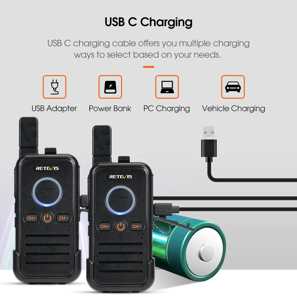 RB645 Walkie Talkie Dual PTT Professional Walkie-Talkie Portable PMR446 Two Way Radio VOX USB C for Hotel Restaurant