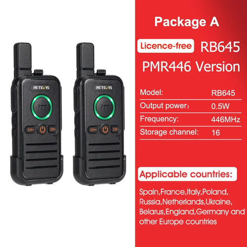 RB645 Walkie Talkie Dual PTT Professional Walkie-Talkie Portable PMR446 Two Way Radio VOX USB C for Hotel Restaurant